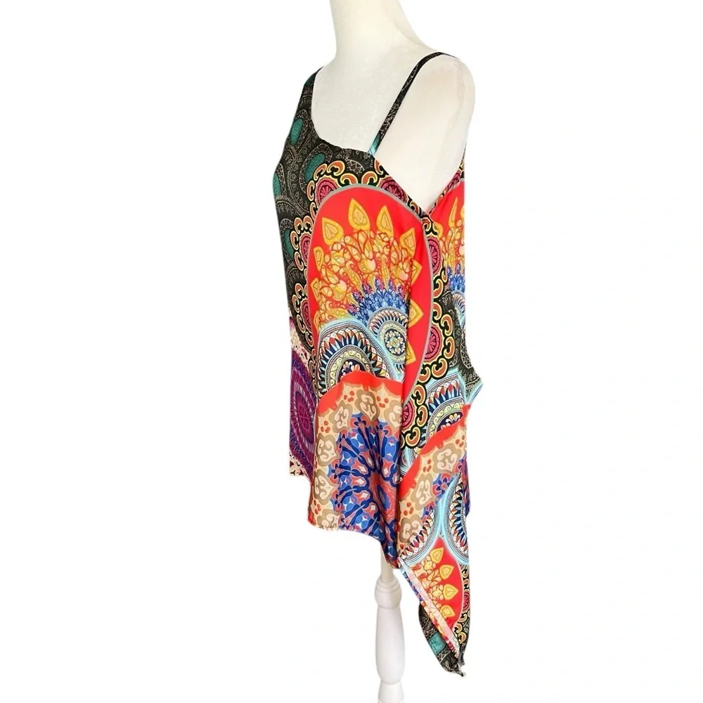 RANEE'S Silk Scarf Tunic Blouse Colorful Mandala Print Size Small - Picture 2 of 14